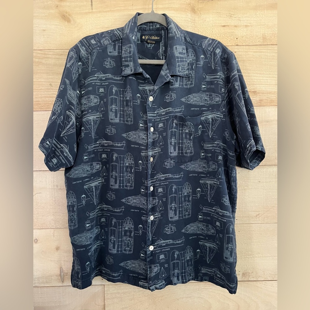 Brooks Brothers 100% Silk Nautical Print Short Sleeve Button Down L